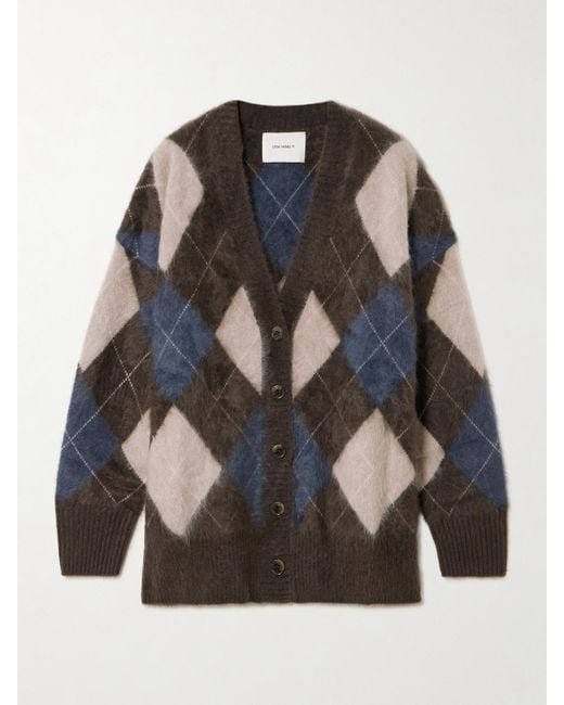 Lisa Yang Black Elaria Argyle Brushed Cashmere-Jacquard Cardigan
