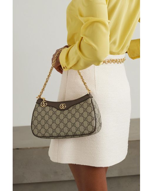 Gucci Ophidia Embellished Textured Leather-trimmed Printed Coated-canvas  Shoulder Bag in Natural