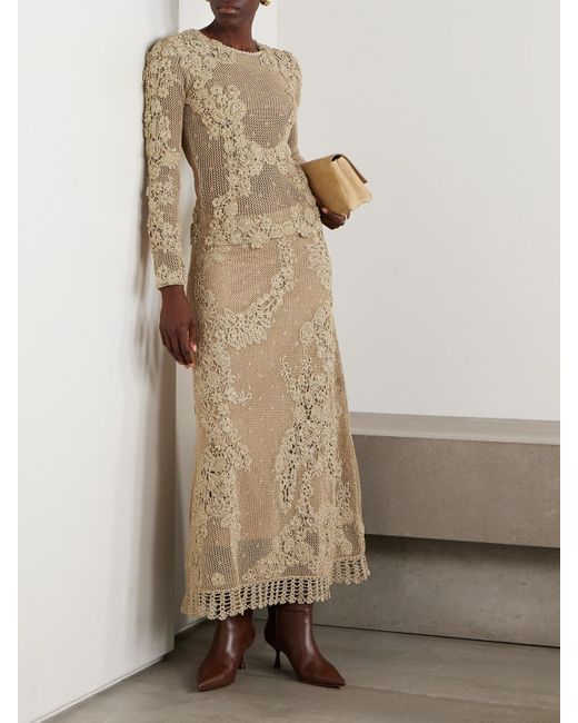 Jupe Longue En Mailles Crochetées Métallisées Aria Ulla Johnson en coloris Natural