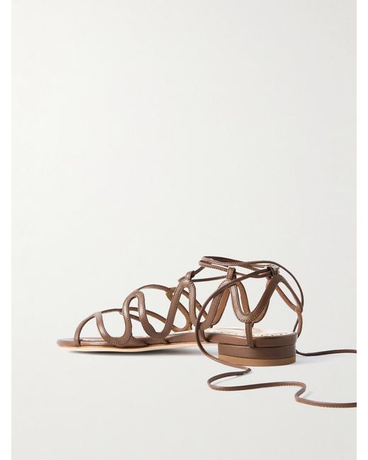 Manolo Blahnik Natural Fawdaflat Leather Sandals