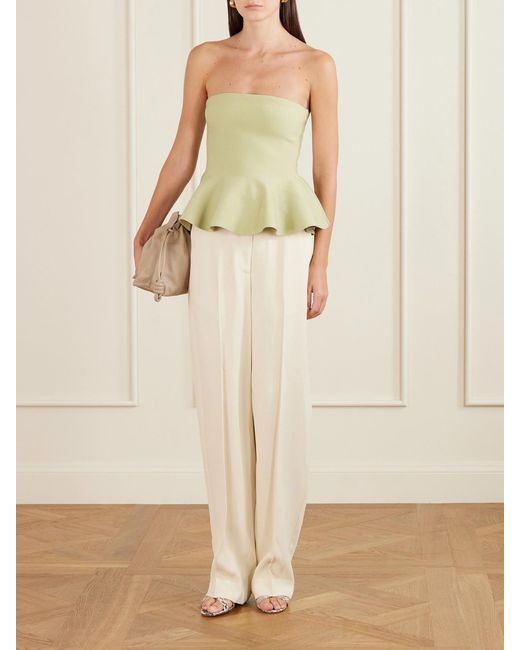 High Sport Green Eric Strapless Wool-Blend Peplum Top