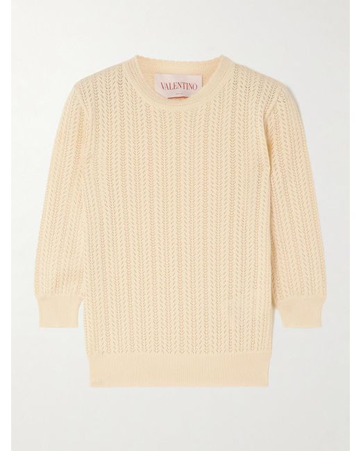 Valentino Garavani Natural Pointelle-Knit Cotton Sweater