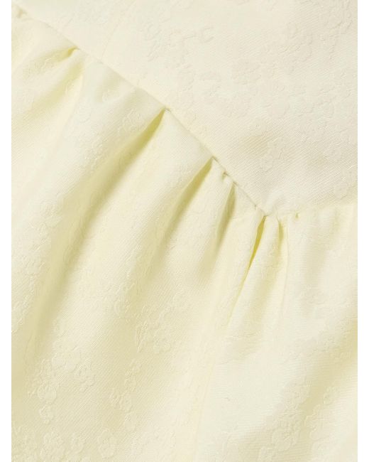 ShuShu/Tong Yellow Ruffled Lace-Trimmed Cady-Jacquard Mini Dress