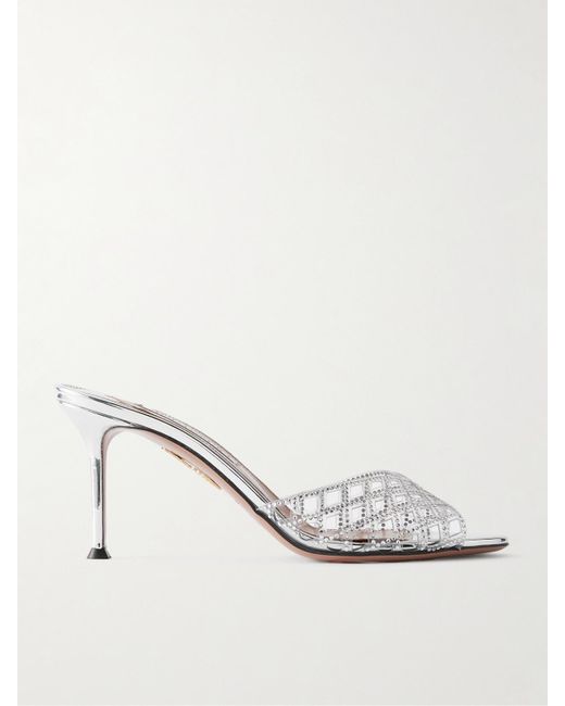 Aquazzura Natural Lumiere Crystal-Embellished Cutout Pvc Mules