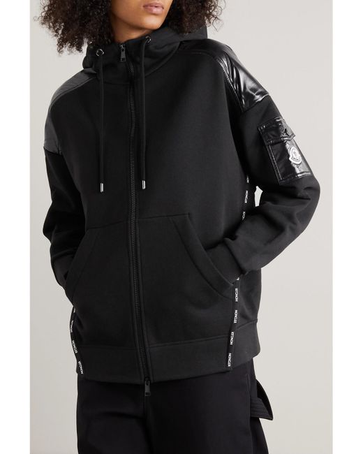Moncler Black Glossed-Shell Trimmed Cotton-Jersey Hoodie