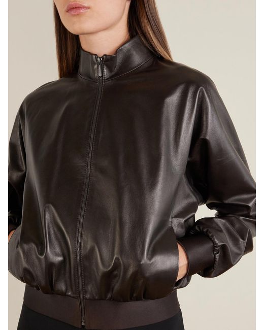 Gucci Black Cropped Leather Bomber Jacket