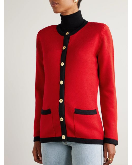 Giuliva Heritage Red The Eugenia Two-Tone Merino Wool Cardigan