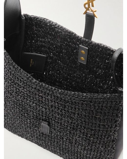 Sac Porté Épaule En Raphia À Finitions En Cuir Le 5 À 7 Supple Small Saint Laurent en coloris Black