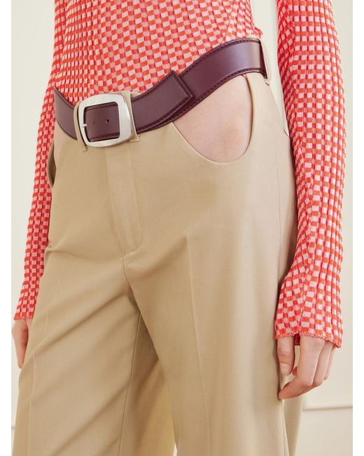 Jean Paul Gaultier Natural Cut-Out Mid-Rise Straight-Leg Cotton Pants
