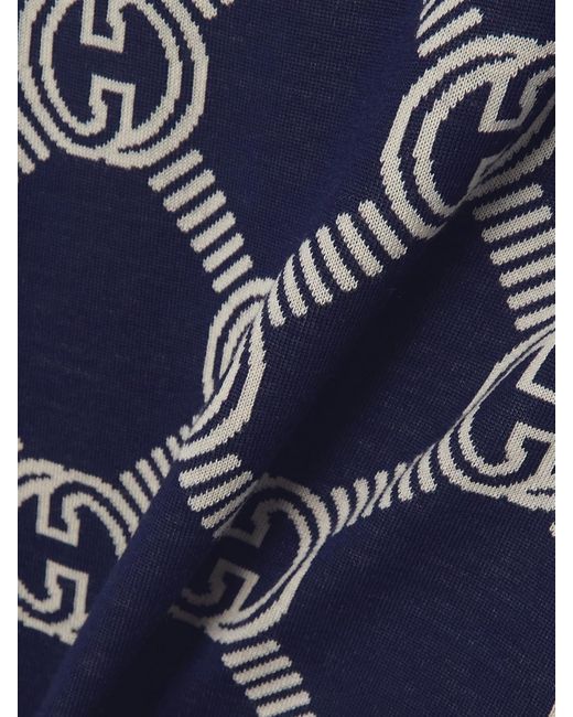 Gucci Blue Navy Reversible gg Jacquard Wool Sweater