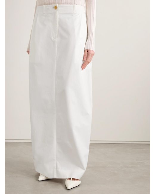 Khaite White Lucian Pleated Cotton-Poplin Maxi Skirt