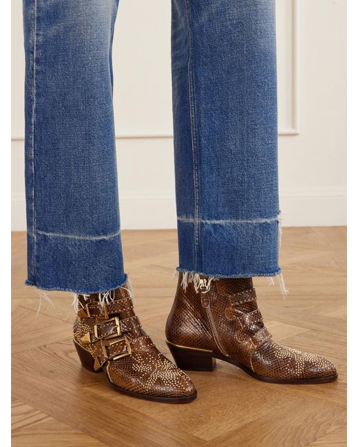 Chloé Brown Susan Studded Leather Ankle Boots
