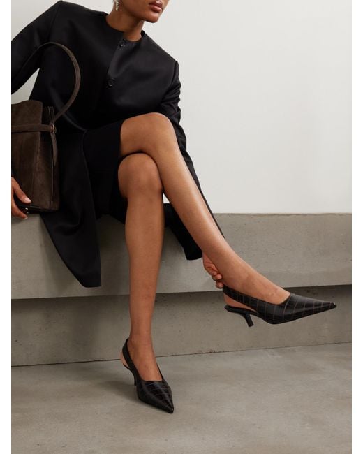 Totême  Brown Slingback-Pumps Aus Leder Mit Krokodileffekt