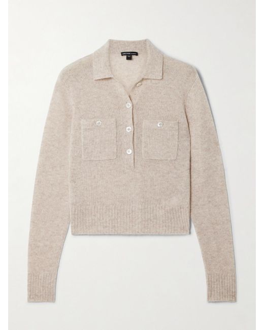 James Perse Natural Cropped Cashmere Polo Sweater