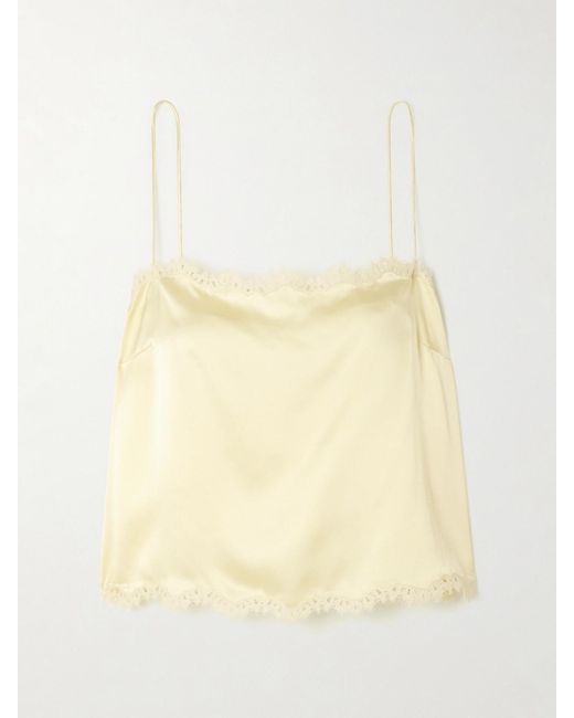 Doen Natural Loure Lace-Trimmed Silk-Satin Top