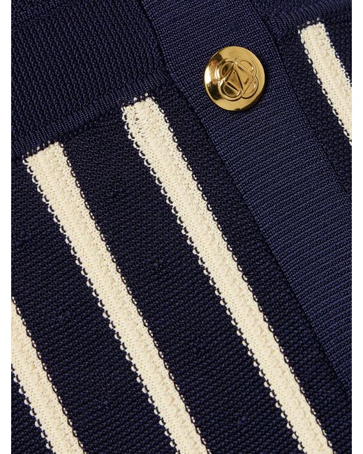 Zimmermann Blue Luna Button-Detailed Pleated Striped Knitted Midi Skirt