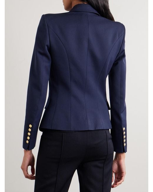 Balmain Blue Double-Breasted Grain De Poudre Wool Blazer