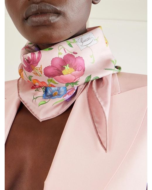 Gucci Pink Flora Floral-Print Silk-Twill Scarf