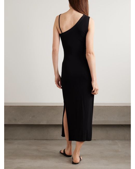 Max Mara Black Beachwear One-Shoulder Ruched Stretch-Jersey Midi Dress