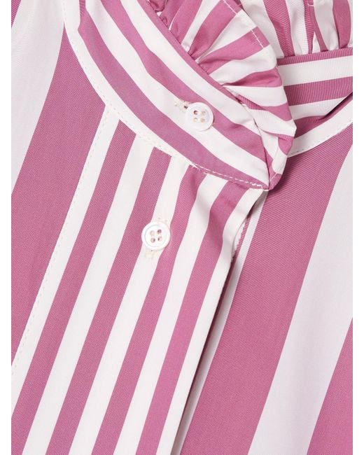 Thierry Colson Pink Venetia Ruffled Striped Cotton-Poplin Midi Dress