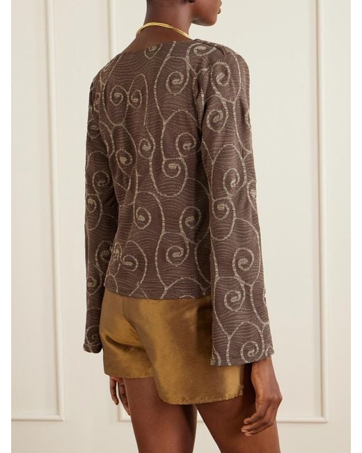 SARA CRISTINA Brown Arerna Textured Metallic Knitted Cardigan