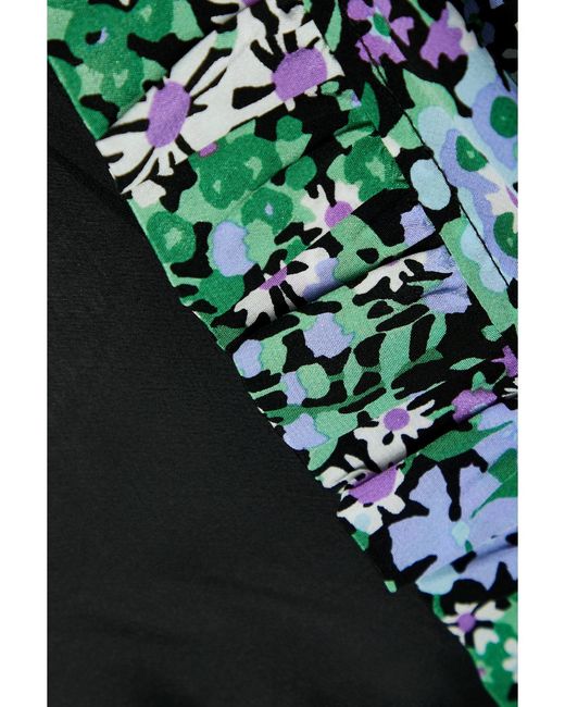 Les Rêveries Green Floral-Print Silk Crepe De Chine And Chiffon Mini Dress