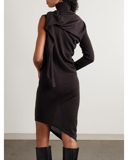 Courreges Black Asymmetrisches Midikleid Aus Merinowolle Mit Stickerei