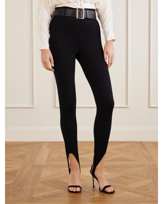 Self-Portrait Blue Belted Stretch-Jersey Stirrup Leggings