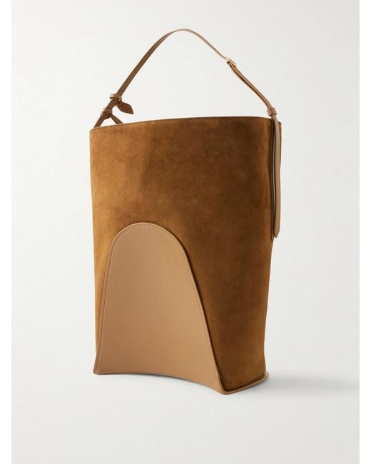 Alaïa Brown Hip Large Leather-Trimmed Suede Bucket Bag