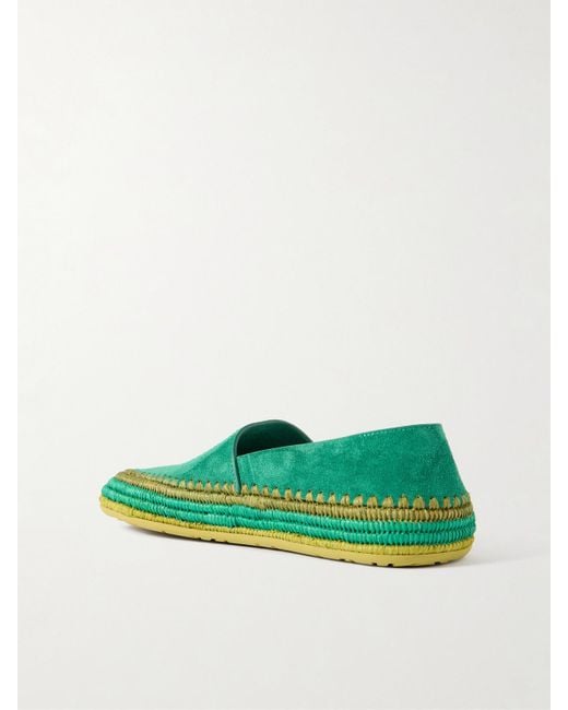 Loewe Green Paula's Ibiza Rio Raffia-Trimmed Suede Espadrilles