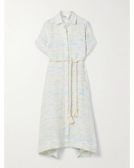Lisa Marie Fernandez White Belted Linen-Blend Tweed Midi Shirt Dress