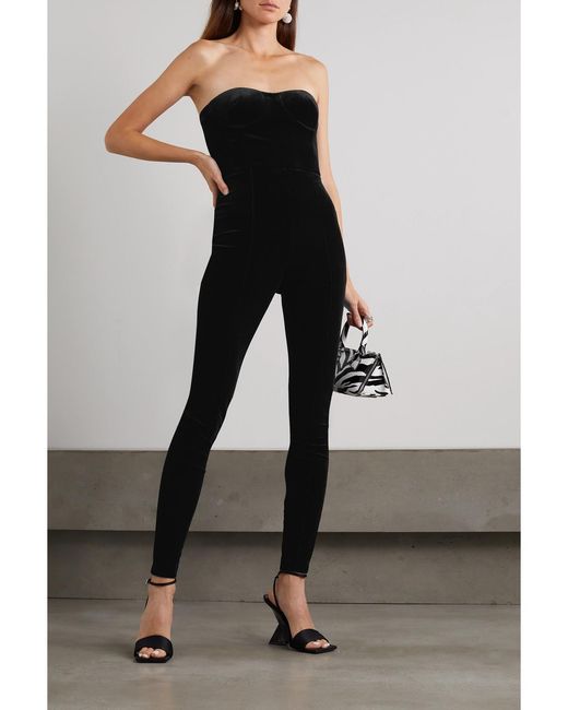 Alex Perry Black Beckham Strapless Velvet Jumpsuit