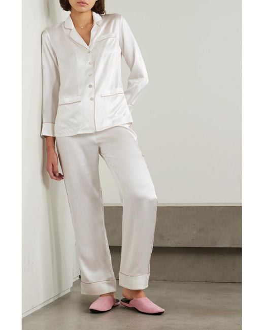 Olivia Von Halle White Coco Silk-Satin Pajama Set