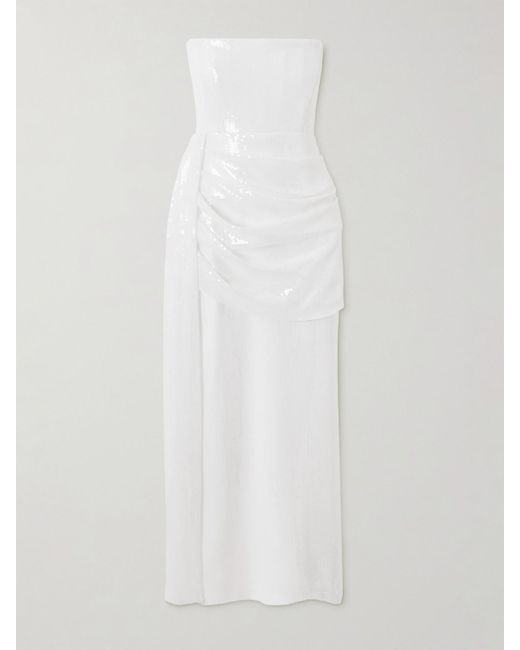 Alex Perry Women's White Strapless Draped Sequined Mesh Midi Dress - www.benaras.co Alex Perry Women's White Strapless Draped Sequined Mesh Midi Dress - www.benaras.co
