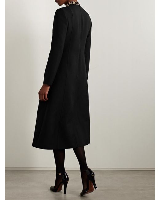 Valentino Garavani Black Embellished Leopard-Print Wool And Silk-Blend Midi Dress