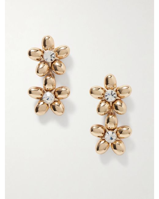 Carolina Herrera Metallic Double Flower-Tone Crystal Earrings