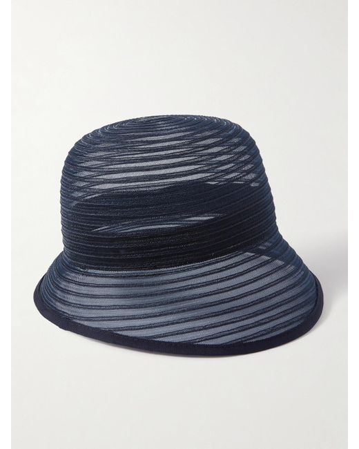 Eugenia Kim Blue Dottie Asymmetric Ribbed Mesh Bucket Hat