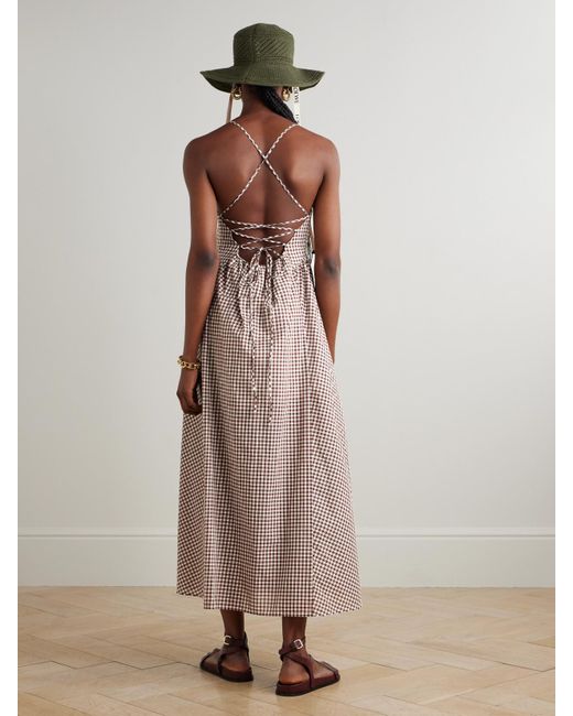 Posse Brown Callie Midikleid Aus Baumwoll-Voile Mit Gingham-Karomuster Und Falten