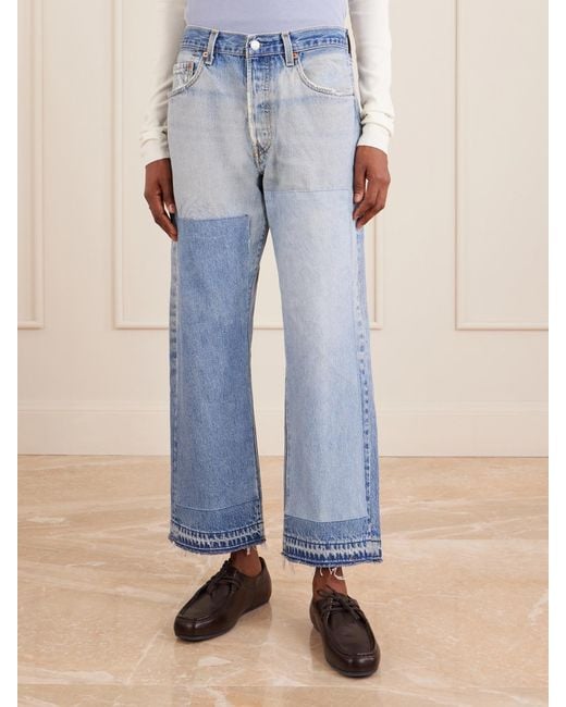 B Sides Blue Vintage Patchwork No.2 Mid-Rise Wide-Leg Jeans