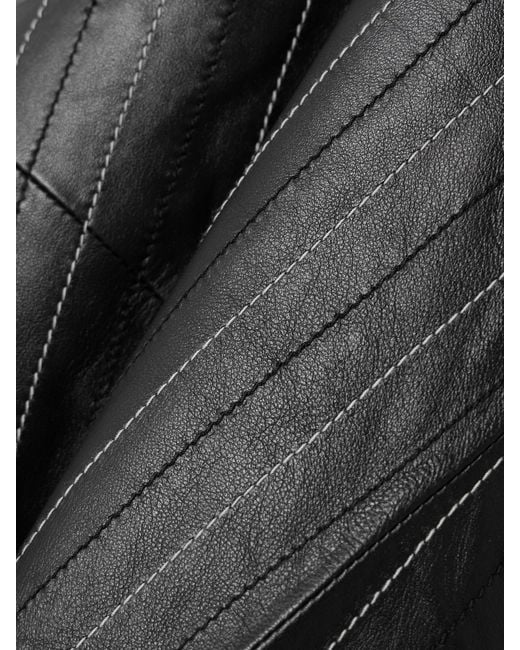 Victoria Beckham Black Paneled Embroidered Pinstriped Leather Midi Skirt