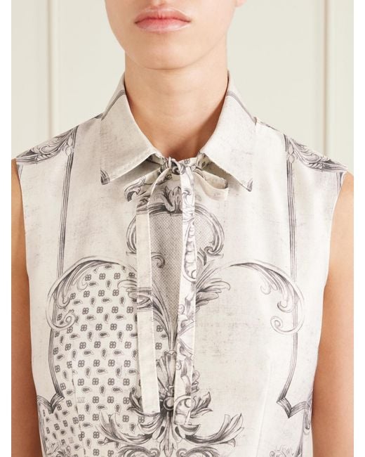 Max Mara Natural Belted Printed Twill Midi Shirt Dress
