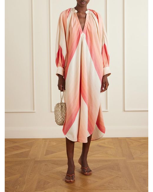 Marrakshi Life Pink The Smock Striped Cotton Midi Dress
