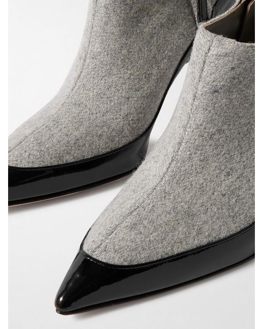 Manolo Blahnik Black Archepla 90 Patent-Leather Trimmed Wool Point-Toe Ankle Boots