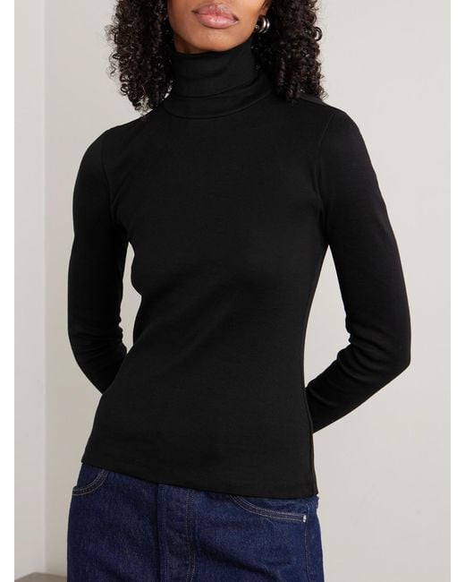 Flore Flore Black Dinah Ribbed Organic Cotton-Jersey Turtleneck Top