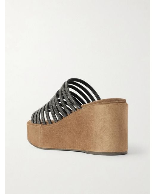 Brunello Cucinelli Black 80 Embellished Suede Platform Mules