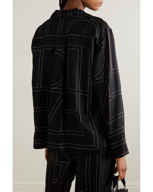 Totême Black Embroidered Silk-Twill Shirt
