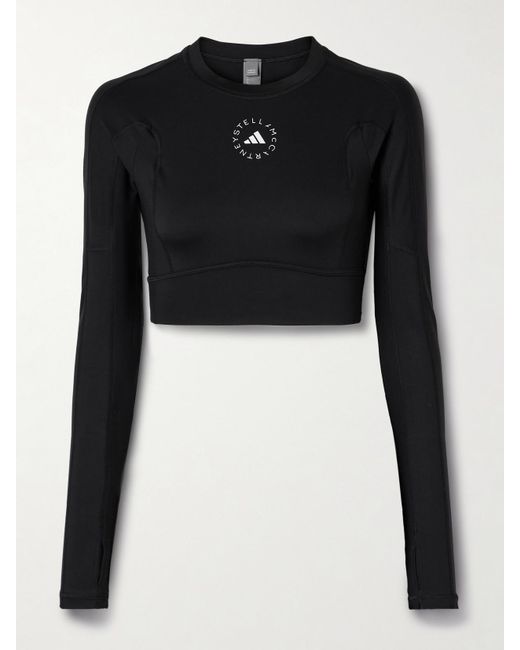 Adidas By Stella McCartney Black Truestrength Verkürztes Oberteil Mit Print Und Cut-Out