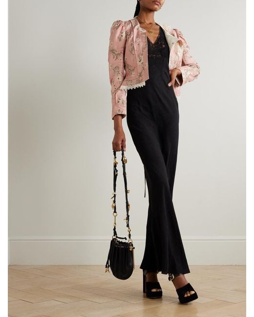 Chloé Black Lace-Trimmed Silk-Jacquard Gown