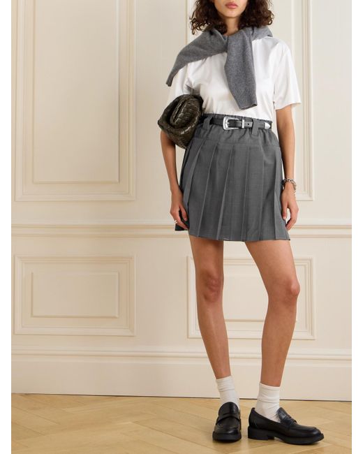 Brunello Cucinelli Gray Pleated Twill Mini Skirt