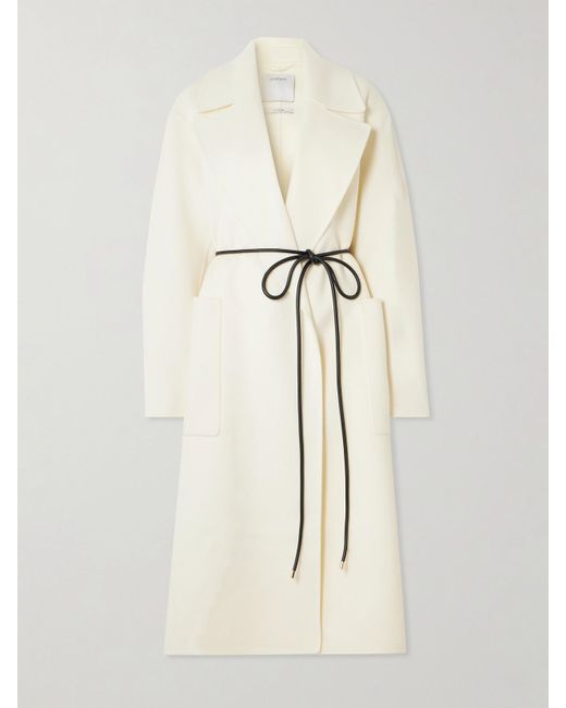 Sportmax Natural Abate Leather-Trimmed Wool-Felt Coat